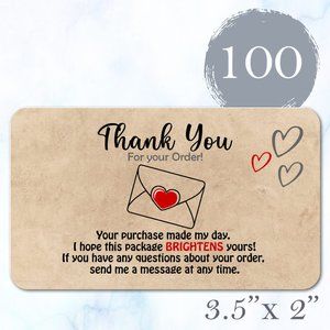 100 Kraft Thank You Cards